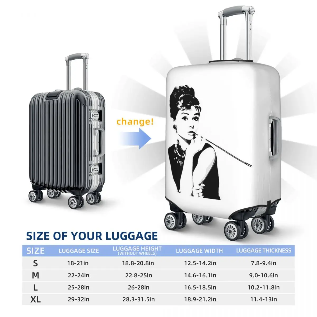 Audrey Hepburn Portrait A Suitcase Cover Protection Elastic Travel Luggage Protector Covers for 18-32 Inch