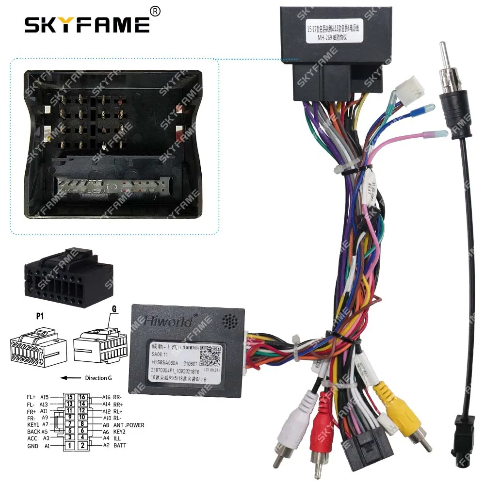 SKYFAME Car 16pin Wiring Harness Adapter Canbus Box Decoder Android Radio Power Cable  For MG GS Rover RX5 MG6 SA06.11