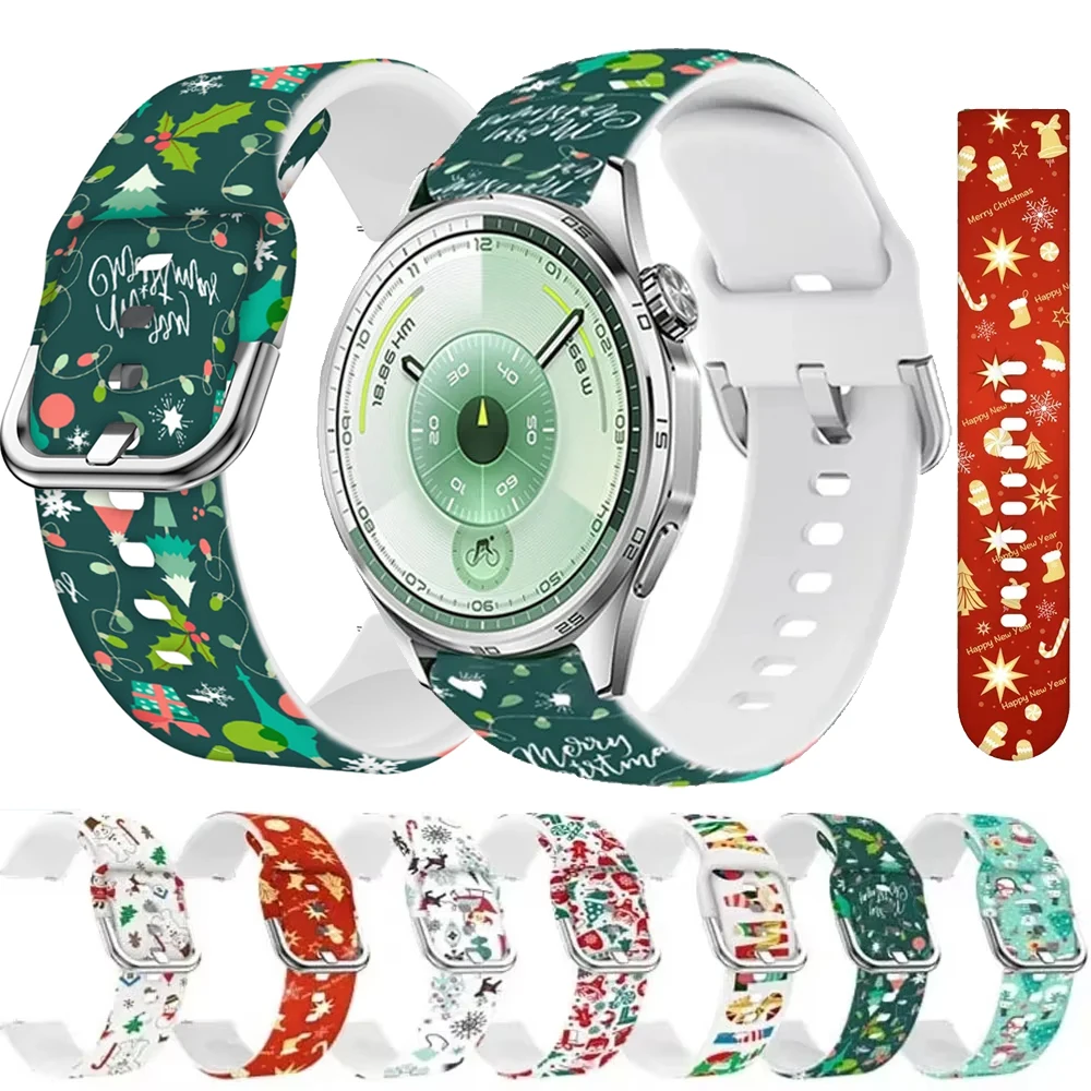 20mm 22mm Christmas Printed Strap For Huawei Watch GT6 Pro/GT6 5 4 3 2 46mm 42mm Sport Band For Huawei 5 4 3 3 Pro/GT2 3Pro GT2e