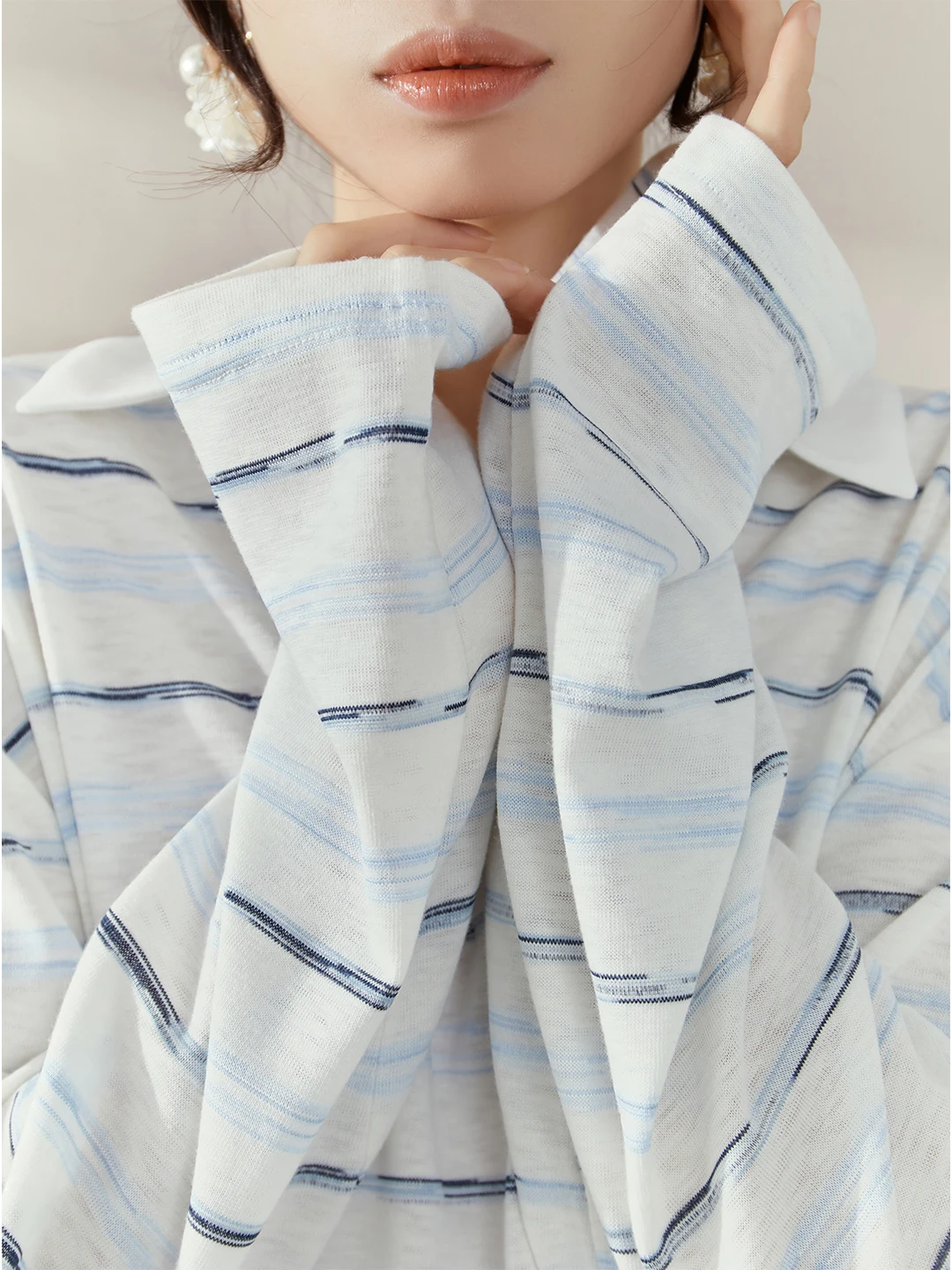 

Flowing Era Women's Long Sve Knitted irt Casual Stripe Pattern Breathable Soft Polyester Fiber Ci Walk Top