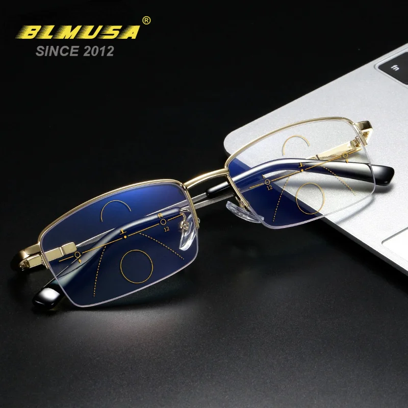 BLMUSA High Quality Progressive Multifocal Reading Glasses Men Titanium Anti Blue Light Glasses Women Casual Eyewear For Elderly