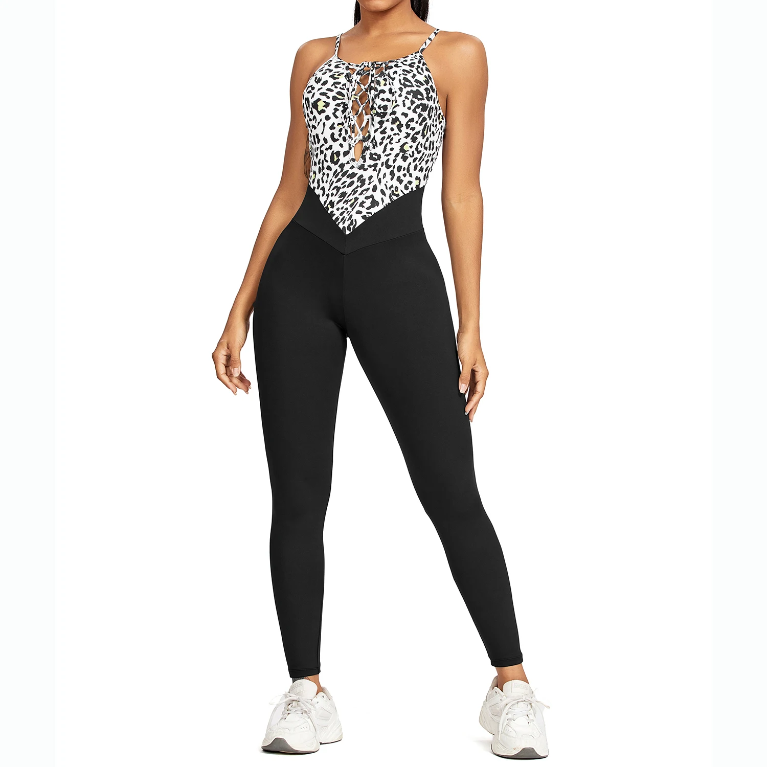 Leopard Printing Yoga Backless Jumpsuit Workout Catsuit Women Sexy Sleeveless Bodysuit Gym Romper Sportswear Fitness Yoga Suit