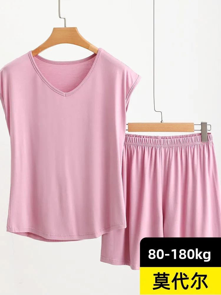 

Комплект домашней одежды Modal V-Ne Svel: летний, тонкий, однотонный, повседневный, больших размеров, можно носить на улице, для помещений с кондиционером