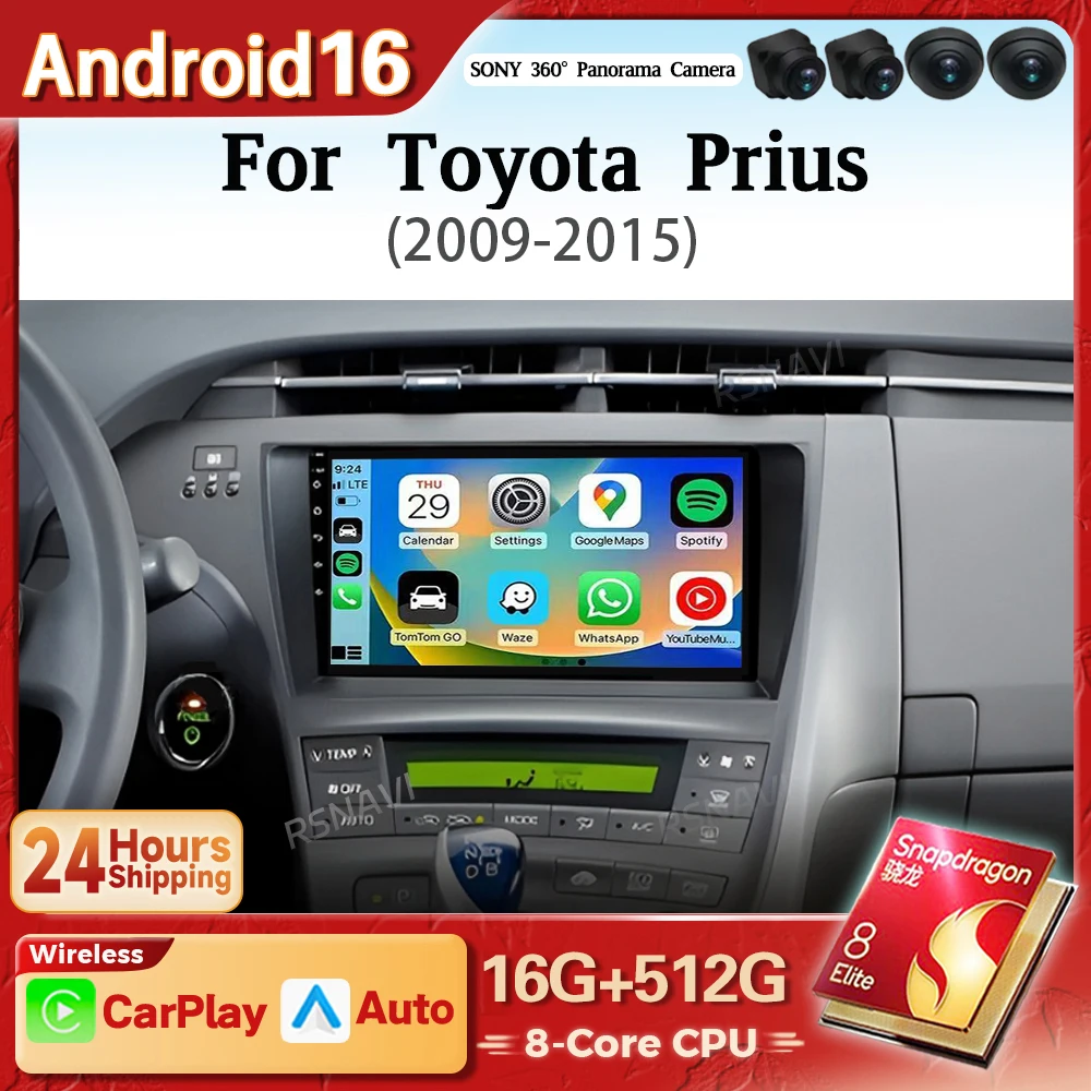 Android 16 Carplay Auto Car Radio Multimedia Player 2K Screen For TOYOTA Prius 30 2009 - 2015 Autoradio GPS BT Stereo Snapdragon