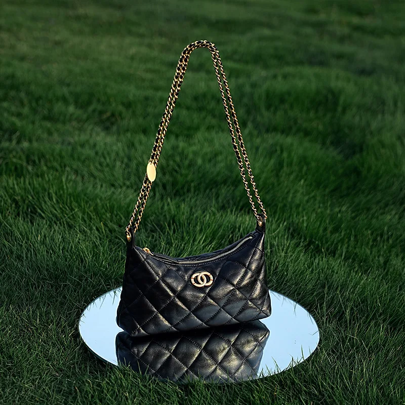 

Новая высококачественная женская сумка из натуральной кожи с ромбовидным узором, через плечо, ручная сумка-хобо с цепочкой под мышками