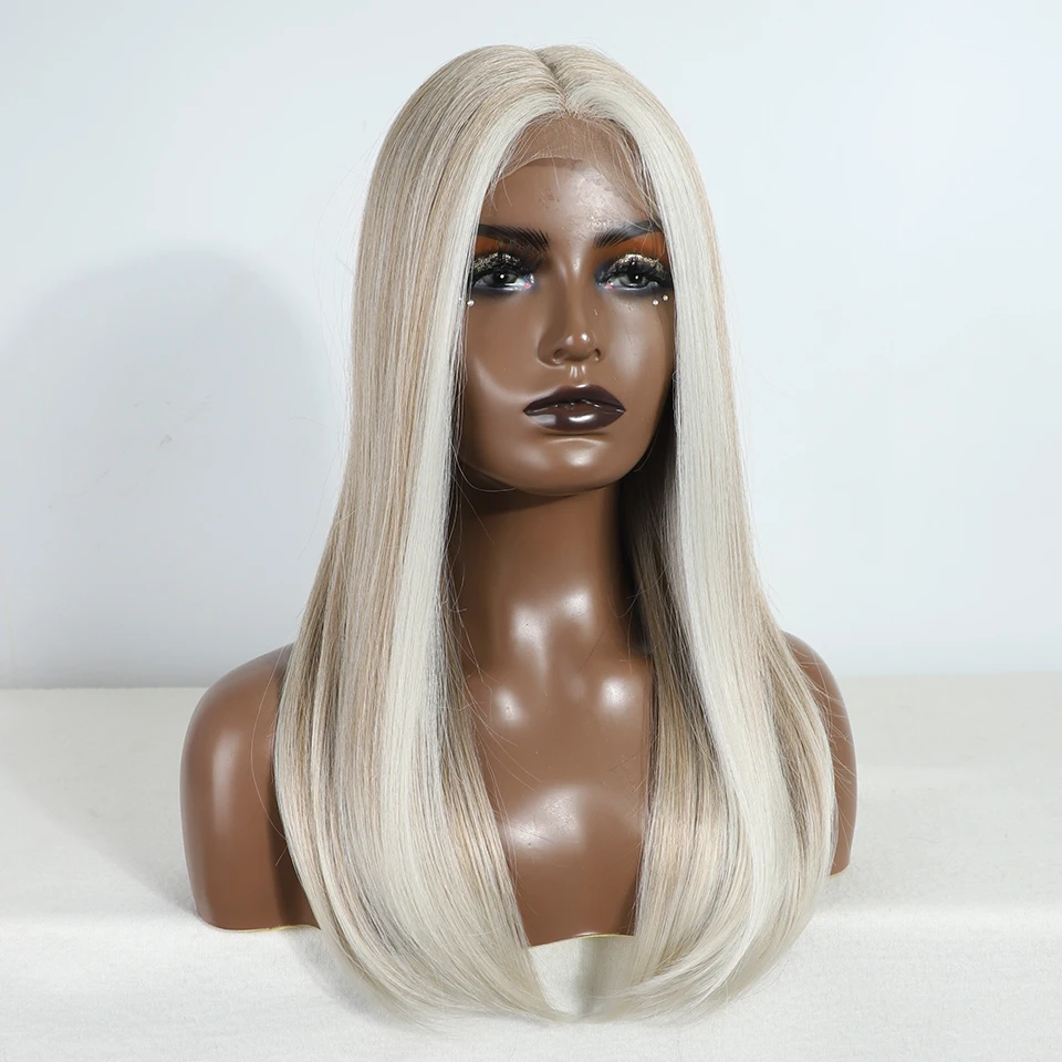 FREEDOM Synthetic Lace Front Wigs For Women Straight 22 inches Bob Wig Ombre Brown Blonde White Lace Wig Easy Wear Cosplay Wig