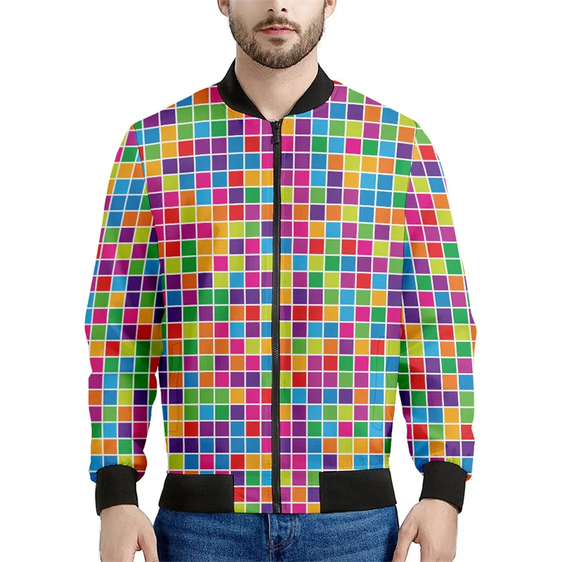 Fashion Geometric Rainbow Zipper Jacket Men 3d Printed Colorful Stripes Sweatshirt Kids Cool Street Bomber Jackets Tops Coat