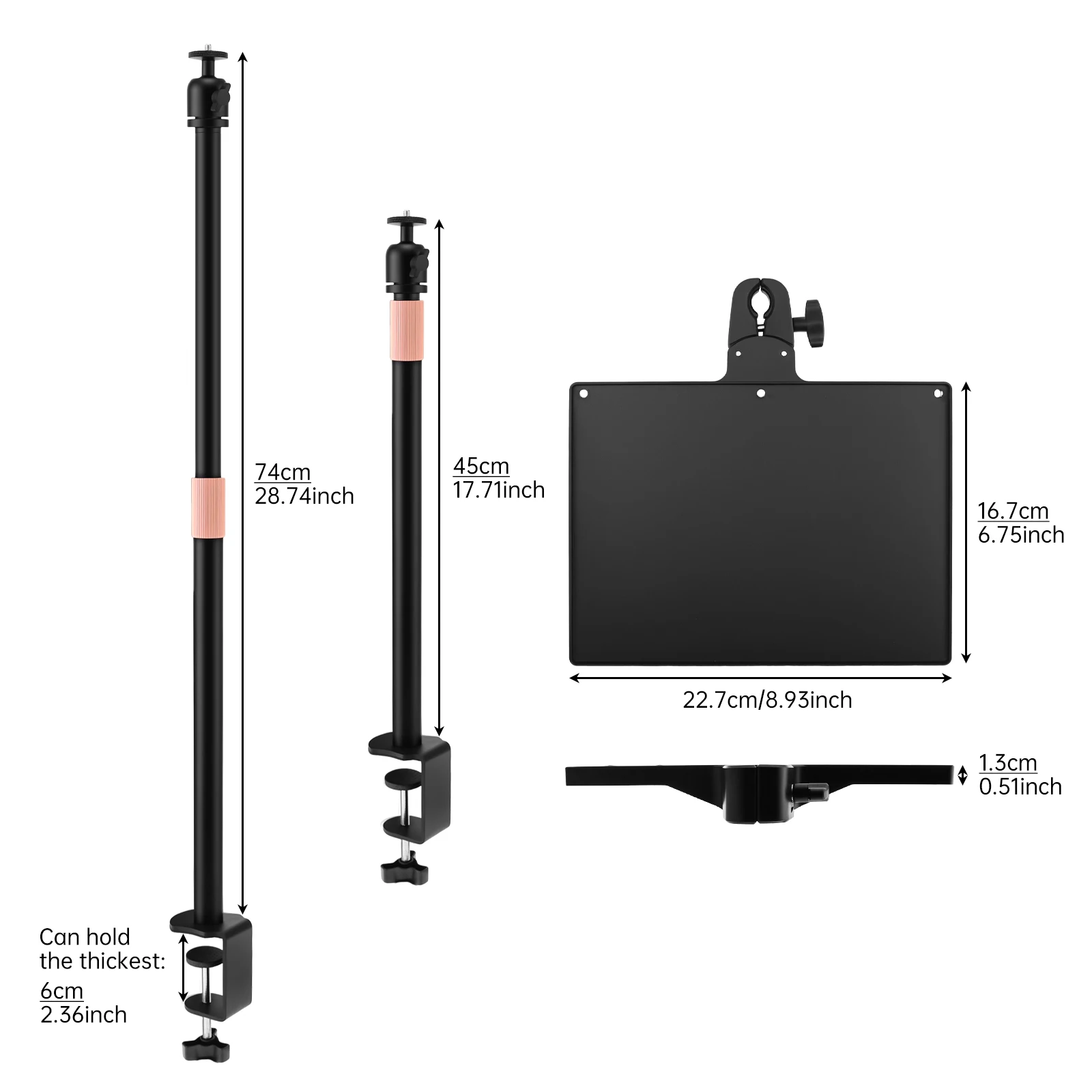Adjustable Light Stand 17-28 Inch Camera Desk Mount for Live Streaming, Photo Video Shooting with Tray