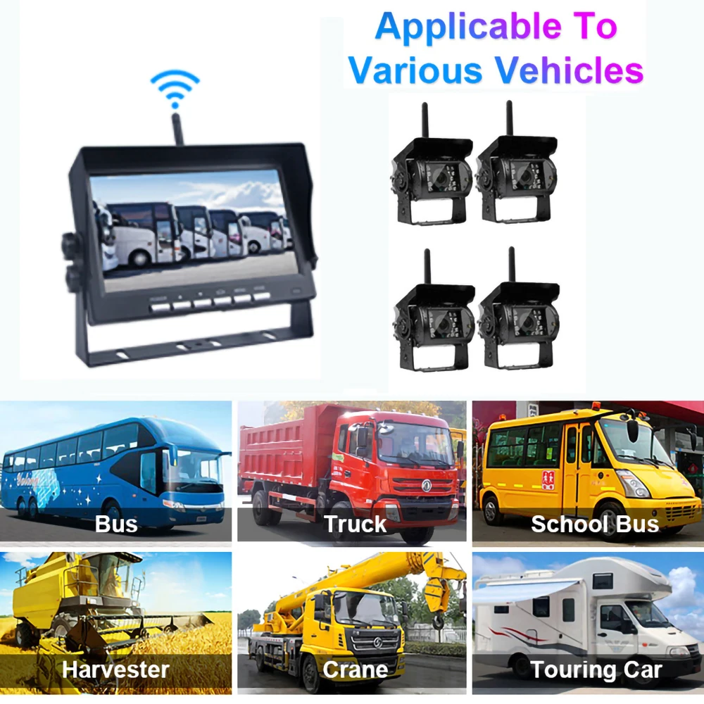 Vehicle HD Night Vision On-board Monitoring Camera Wireless Reverse Image 7 inch Color Display Camera 4-way