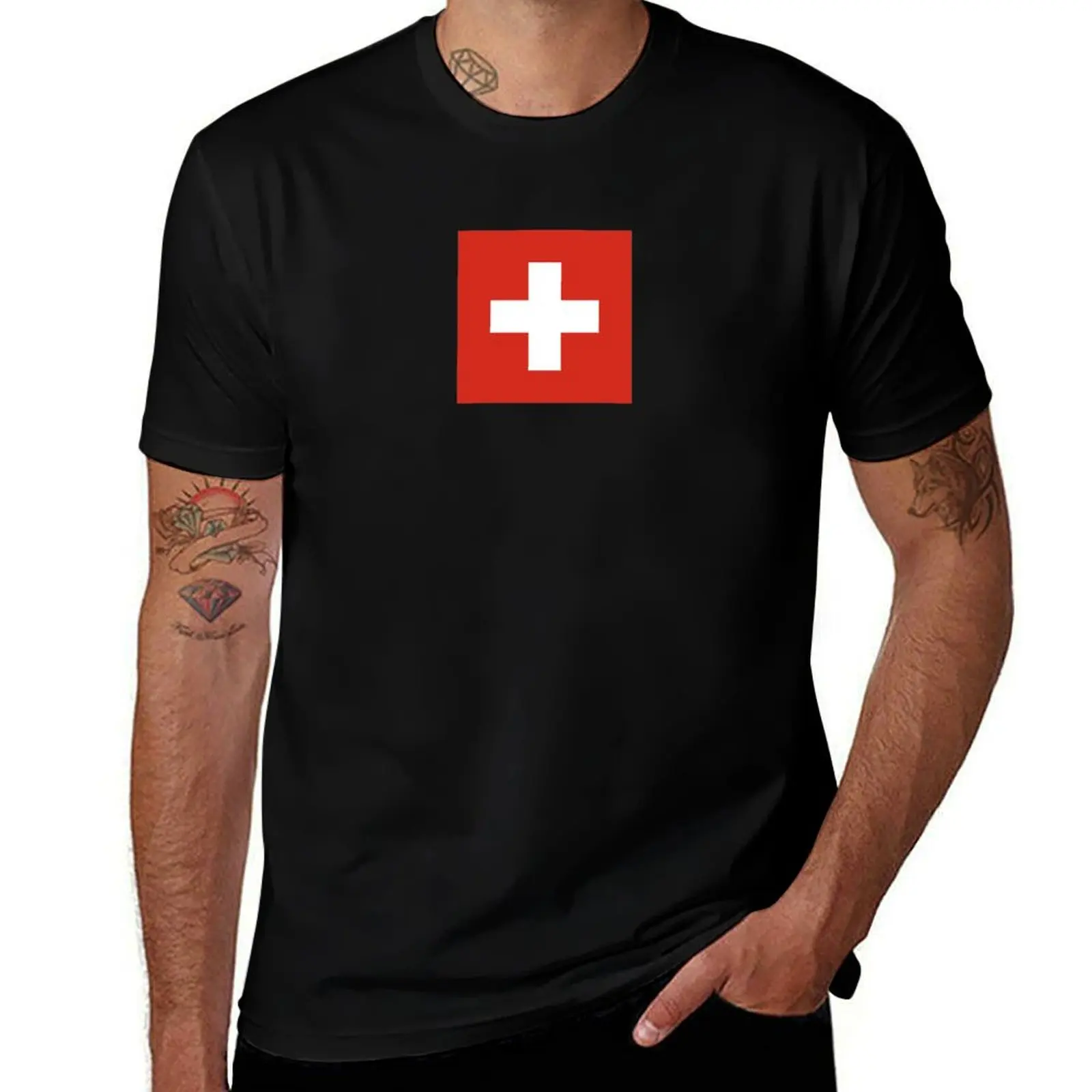 Switzerland National Flag T-Shirt Basic Short Sleeve for Men T-Shirt