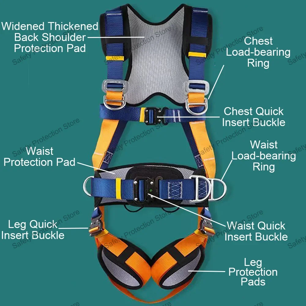 Full Body High Altitude Work Safety Harness Five-point Safety Belt Safety Rope Outdoor Climbing Construction Protect Equipment