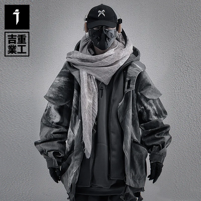 

11 BYBB'S DARK Men Functional Cargo Jacket Techwear 2024 Fake two-piece Tactical Windbreaker Coats Loose Jackets Streetwear