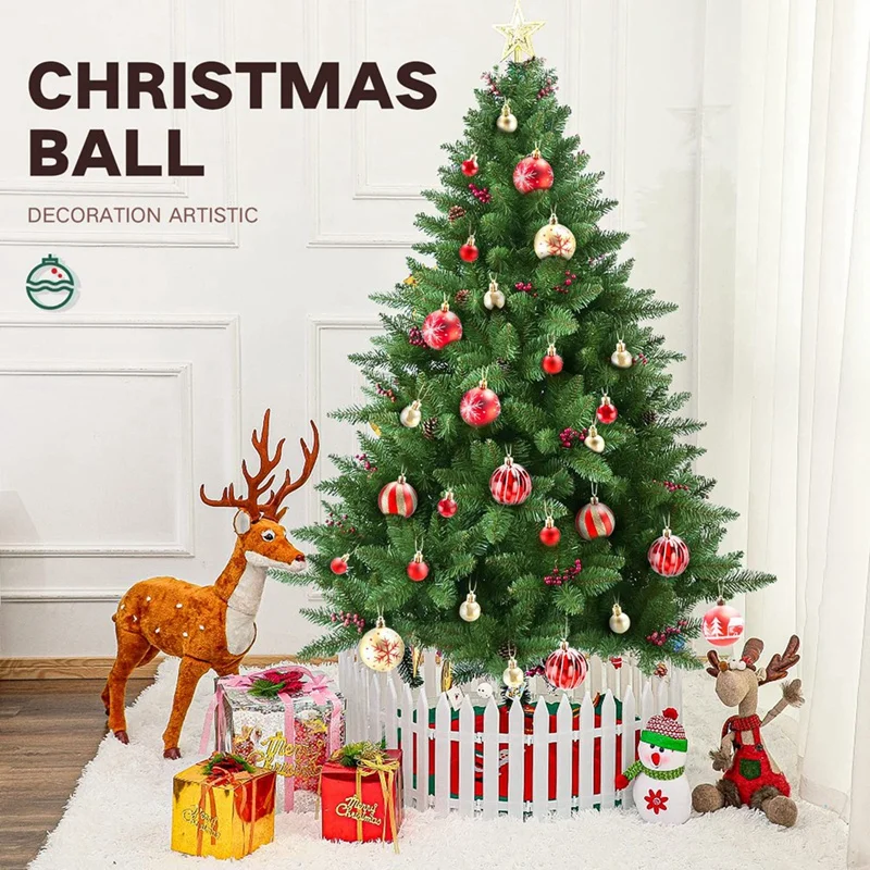 44Pcs Christmas Balls Ornaments For Xmas Christmas Tree - Red & Gold 2 Sizes Christmas Tree Ornaments Balls With Glitter