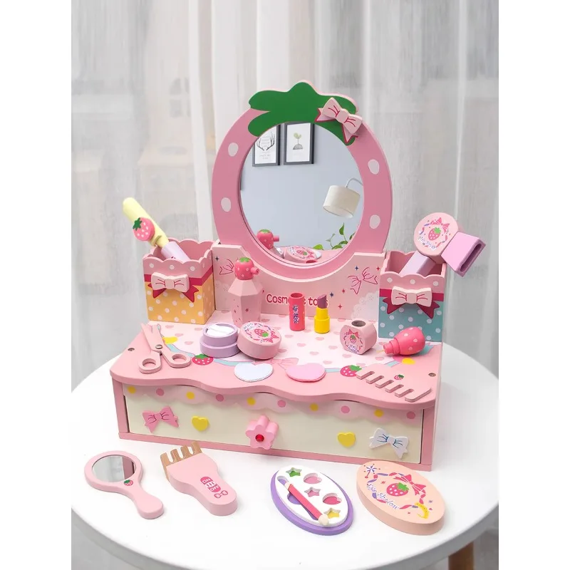 

Girls' Children's Day Birthday Gift Princess Dresser Cosmetic Table Toy Wooden Simulation Play house 3-5 years old 6