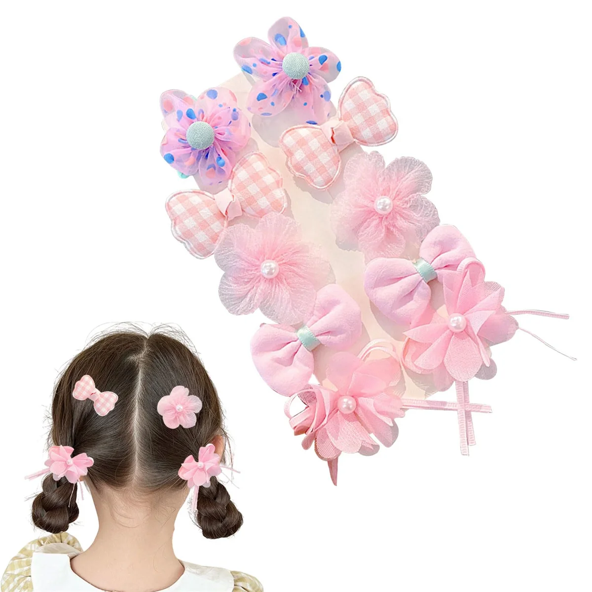 

10pcs Baby Girl's Flower Bowknot Hair Ties Non-Slip Mini Hair Bows Clips Hairpins - Cute Floral Hair Accessories for Kids
