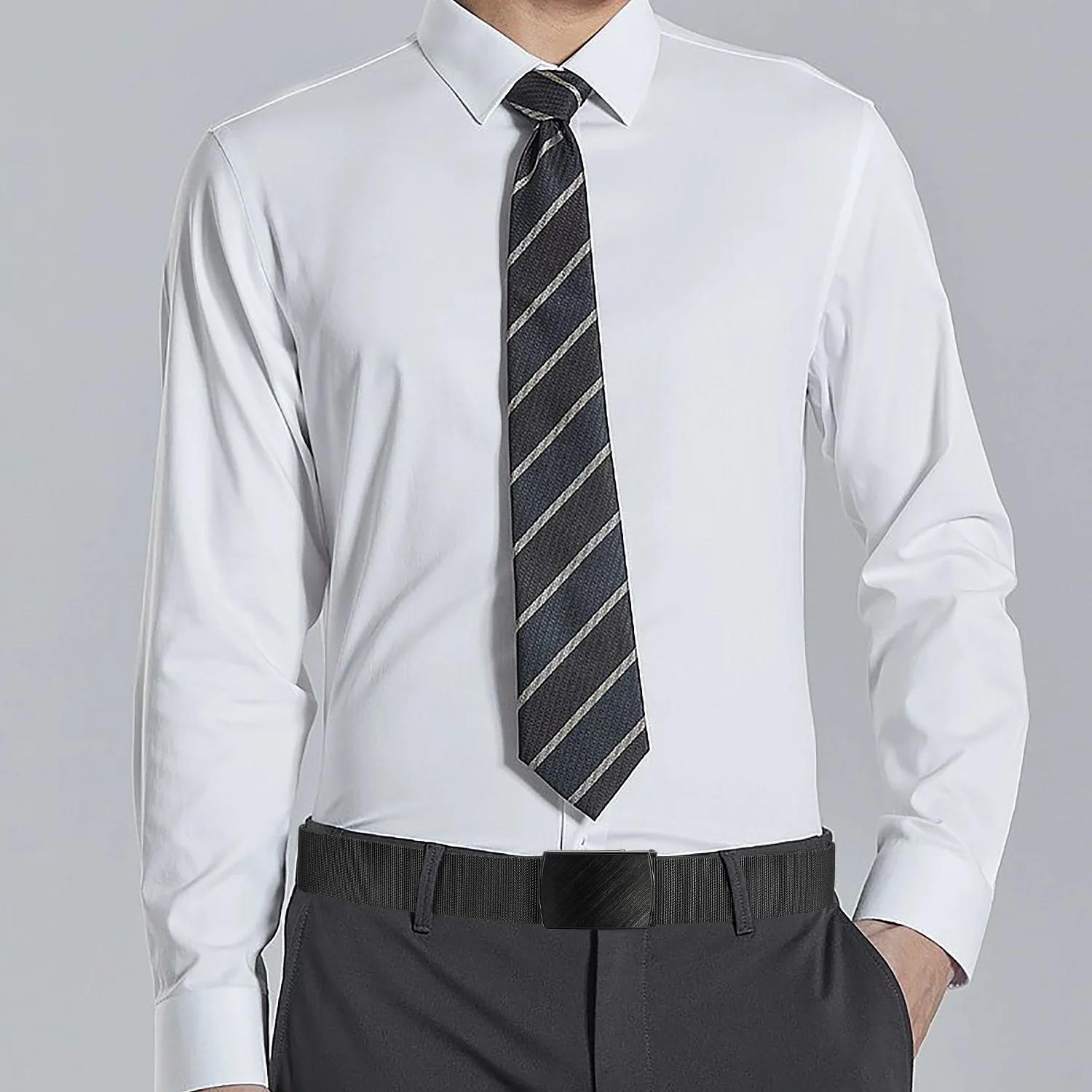 Herren-Gürtel, groß und breit, schwarz, dehnbar bis 180 cm / 71 Zoll, mit Schnappverschluss, einfach zu verwenden, zum Anpassen auf die gewünschte Länge zuschneidbar. – Detail 1