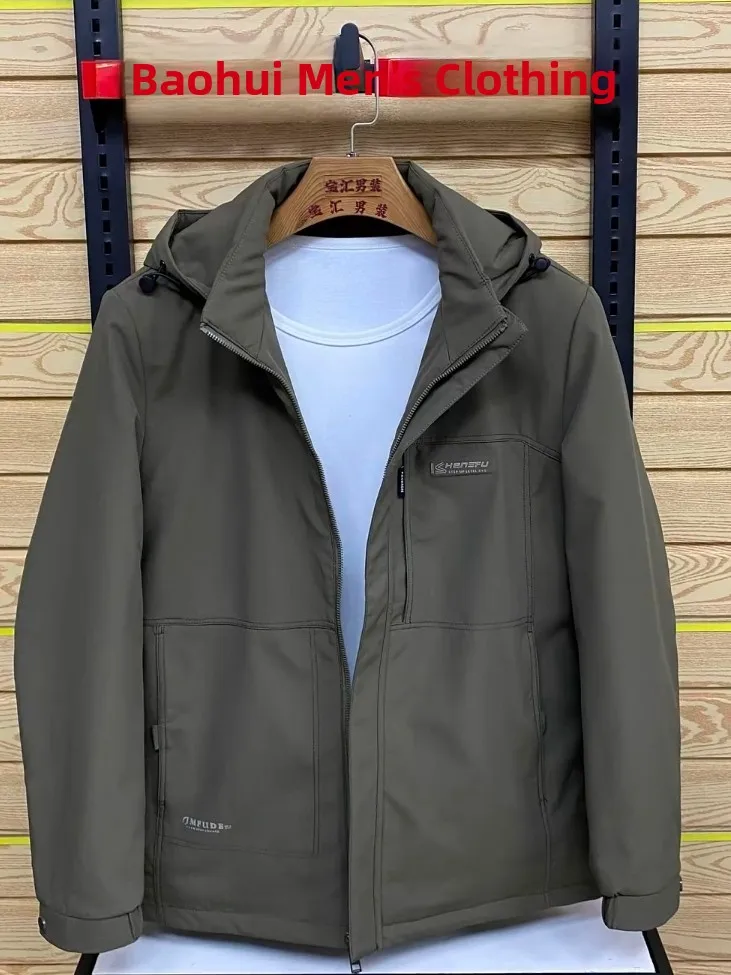 

Men's Autumn Winter Cotton Jaet Coat Hooded Stand Collar Removable Faionable Versatile High-End Feeling Haome
