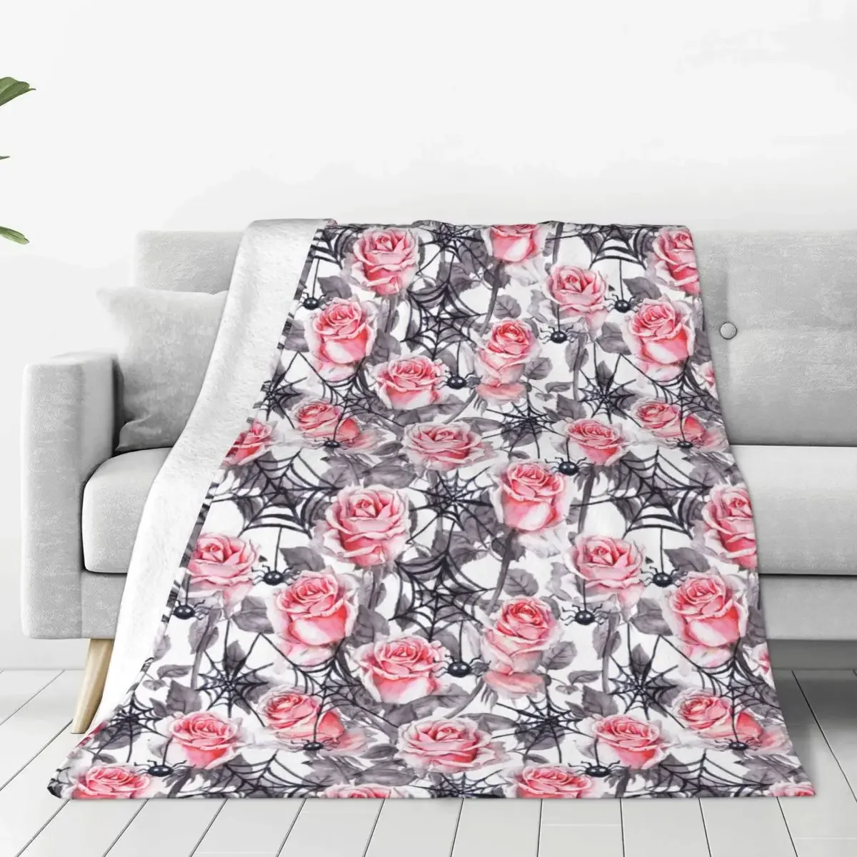 Flowers Spider Web Knitted Blankets Fleece Gothic Goth Super Soft Throw Blankets for Home Couch Bed Rug