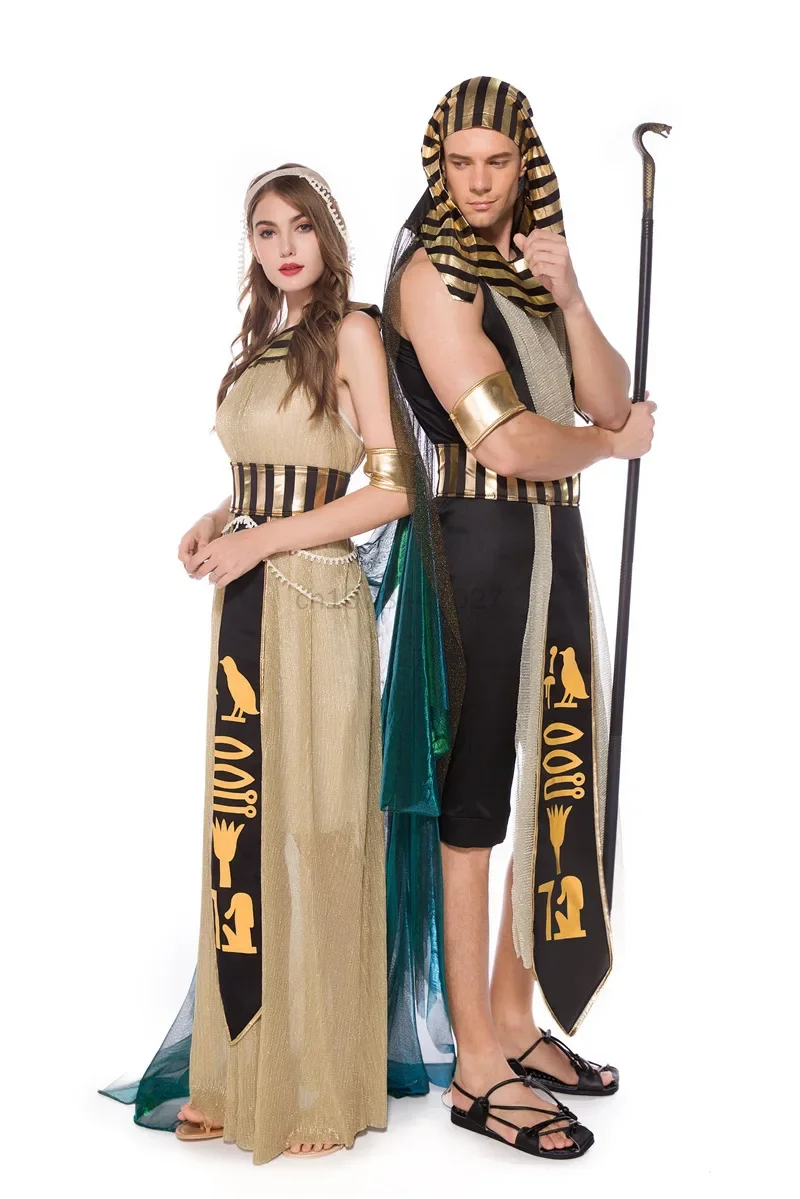 Halloween Cosplay Pharaoh Cleopatra Couples Egypt Egyptian Queen Purim Costume Myth Goddess Role Play Carnival Fancy Dress Party