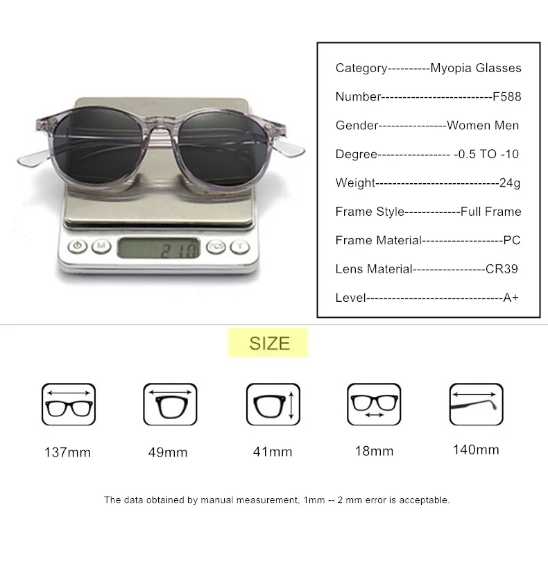 Sonnenbrillen-Clip und Myopie-Brille für Sphäre -0,5 bis -10 Männer Frauen transparenter Rahmen verschreibungspflichtige Brille für Kurzsichtigkeit oder Hornhautverkrümmung F588 – Detail 12