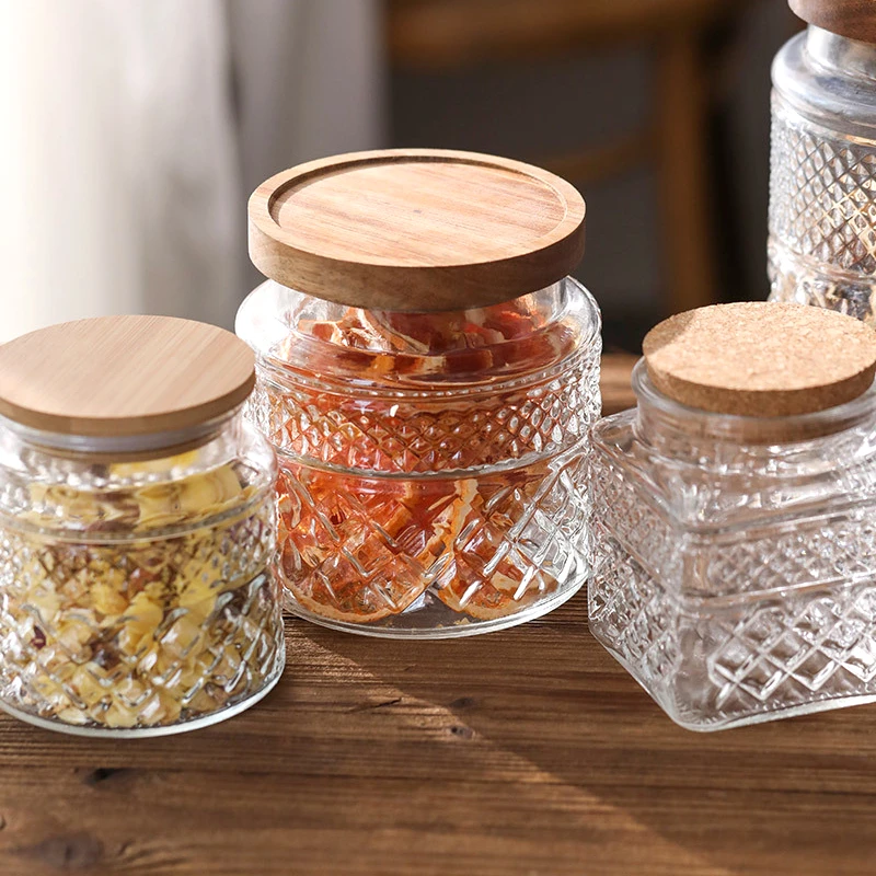 Kitchen Food Grade Sealed Glass Jar, Coffee Powder Seasoning Storage Jar, Acacia Wood Glass Bottle