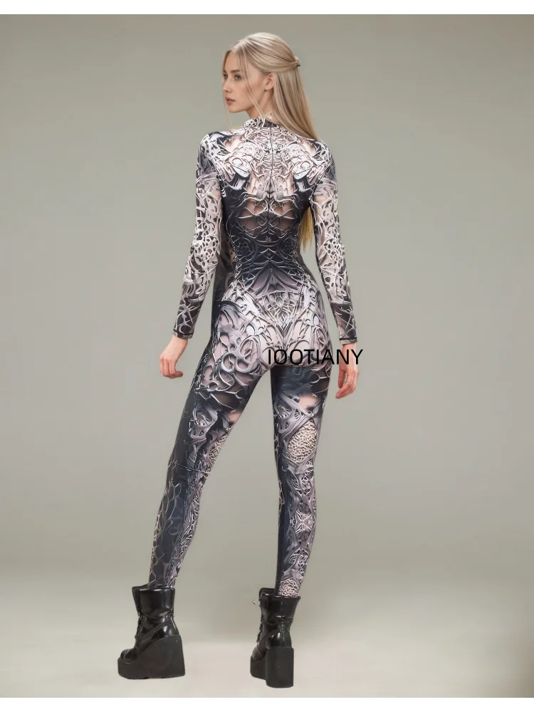 Bunter Kunst-Graffiti-Skelett-Schädel-Bodysuit Halloween Enger Roboter-Cosplay-Jumpsuit Rave-Festival-Club-Wear Catsuit-Kostüm – Detail 18