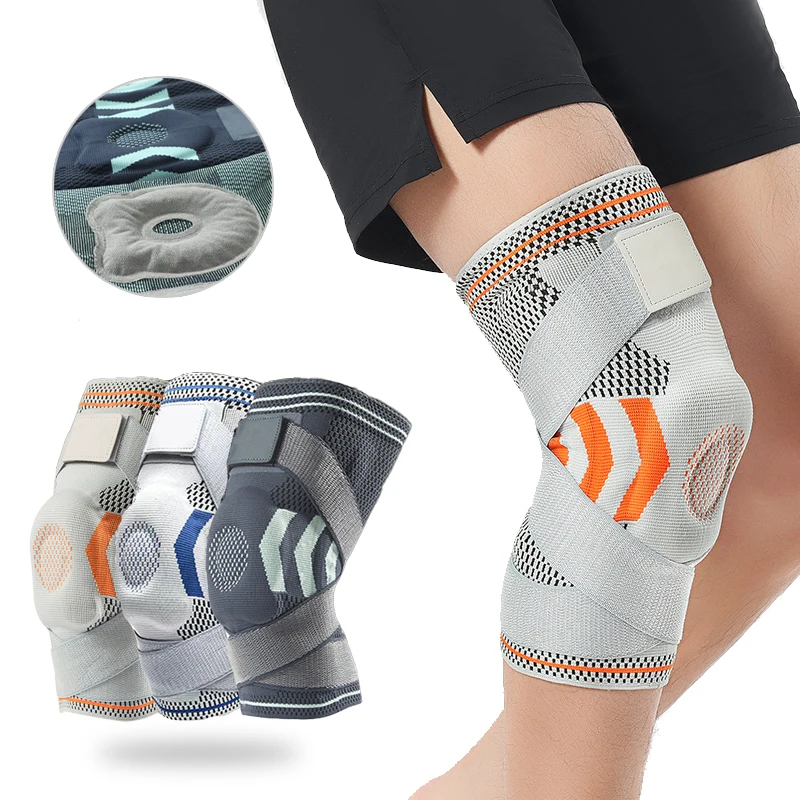 1 Pair Double Straps Sport Knee Pads with Silicone Pad Basketball Meniscus Knee Brace Support Cycling Running Gym Knee Sleeves