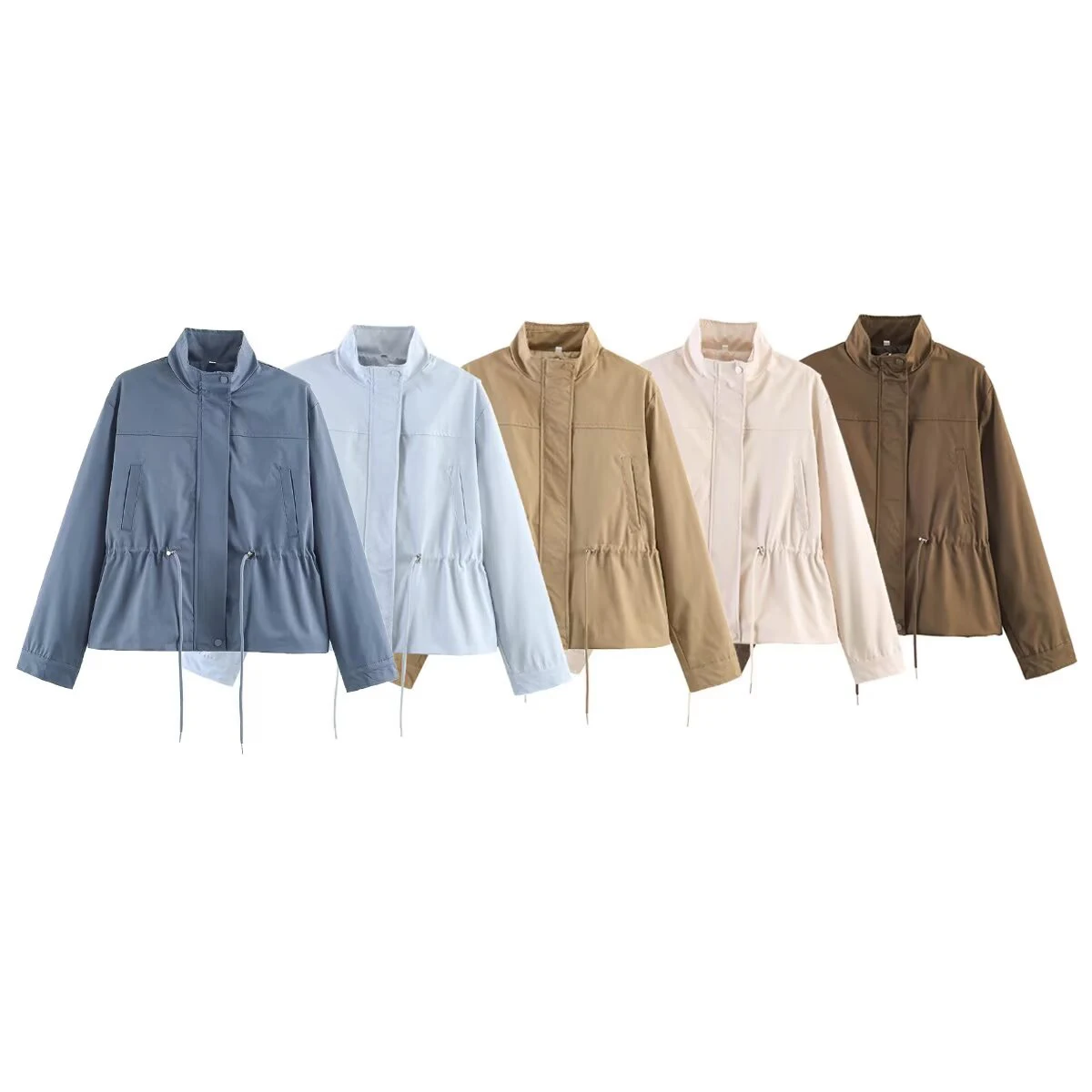 European and American Style Autumn New Arrival Women's Clothing Zippered Long Sleeve Simple Low-Waist Drawstring Bud Jacket
