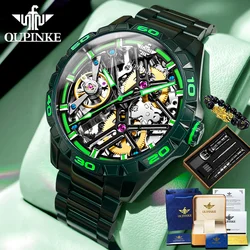 OUPINKE 3196 Tungsten Steel Automatic Machinery Men Watch Luxury Brand Sapphire Full Hollow Out Waterproof Watch Reno Masculino