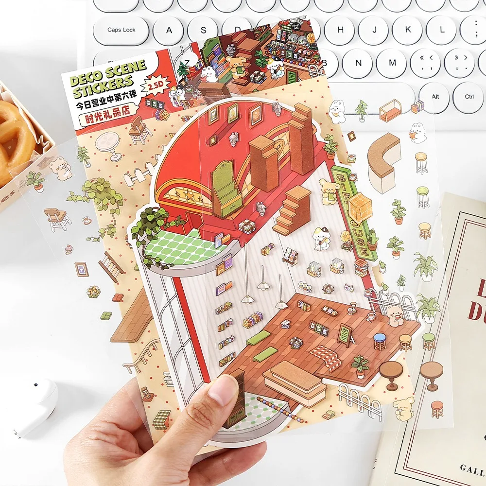 Landscaping Manual Material Stickers 3D Cabin Scene Stacking DIY Asting Hand Account Cute Gift for Kid Child Stacking Stickers