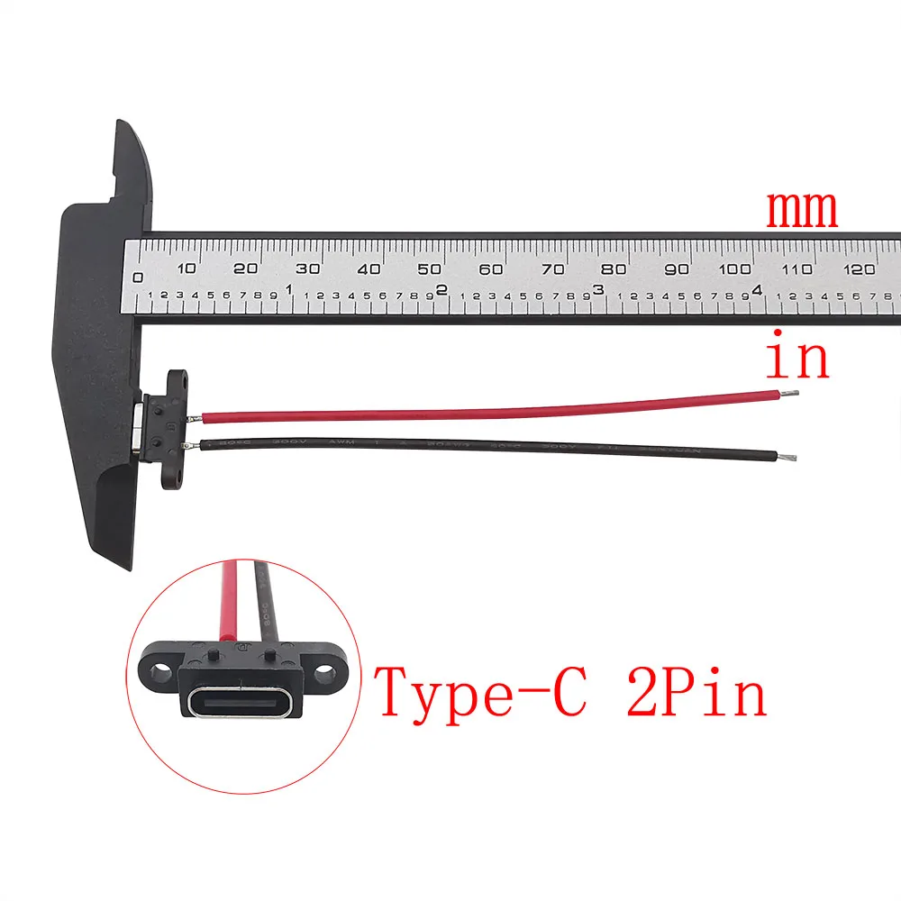 Type-C 2 Pin Waterproof Female USB C Socket Port With Hole Connector Waterproof Female USB C Socket With Cable