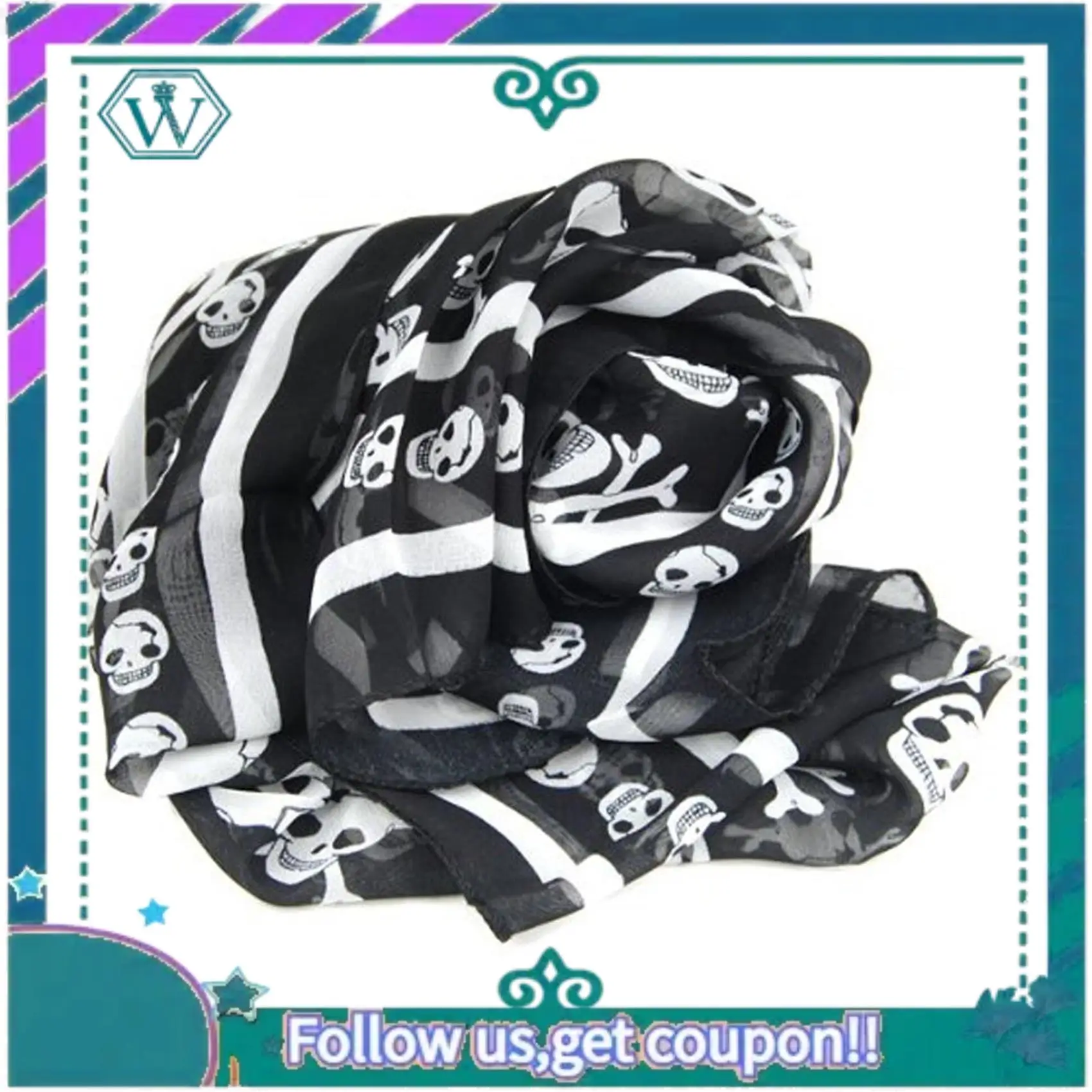 

Premium 2X Black Chiffon Silk Feeling Skull Print Fashion Long Scarf Shawl Scaf Wrap For Women + Keyring