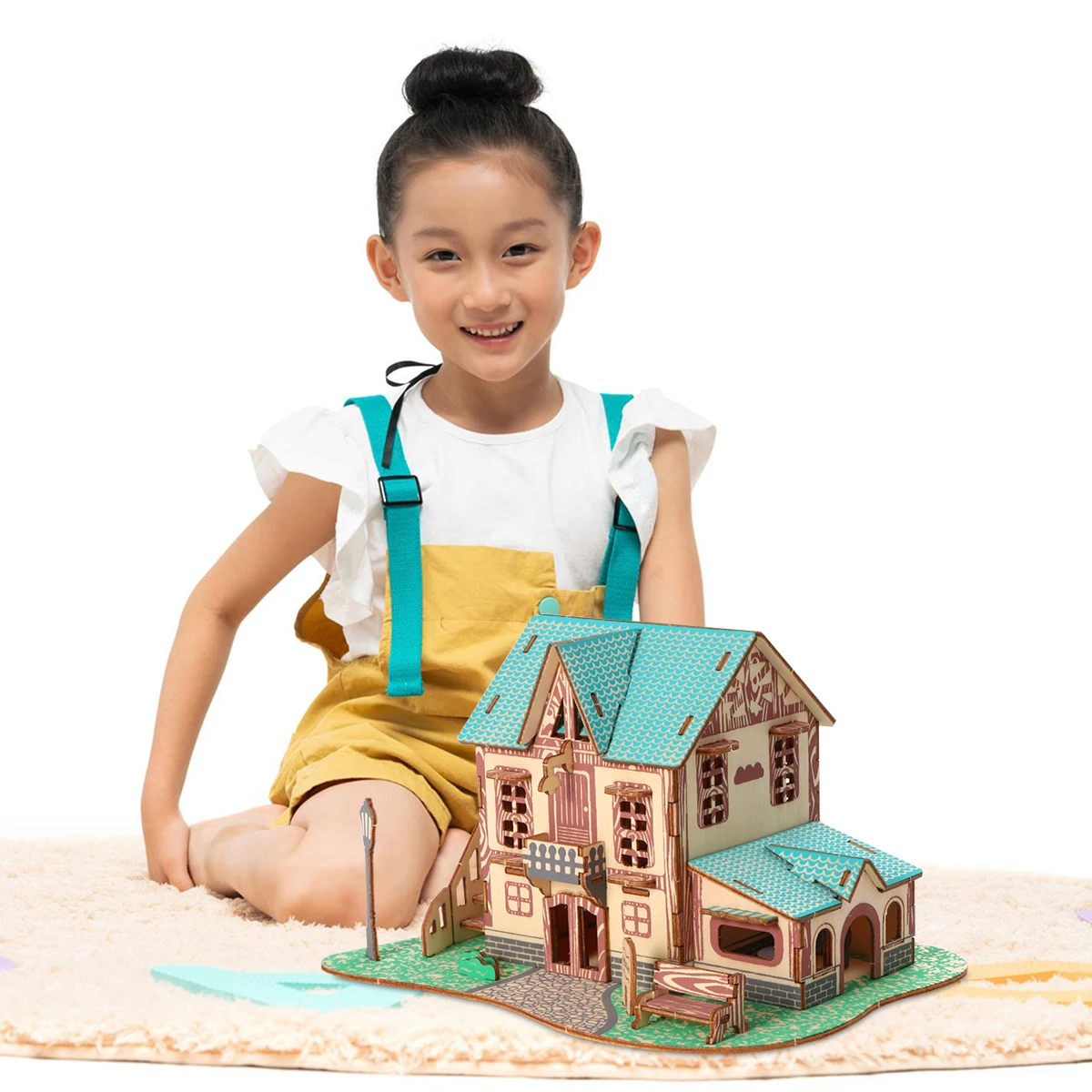 

3D Wooden Puzzle Educational Brain Teaser House Design Colorful Wood Building Blocks For Kids Adults Hand Eye Coordination