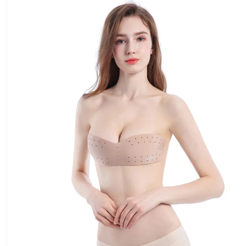 Reggiseno push up invisibile da donna Reggiseno senza spalline senza schienale Reggiseno senza cuciture autoadesivo in silicone riutilizzabile Reggiseni appiccicosi per sollevare il seno