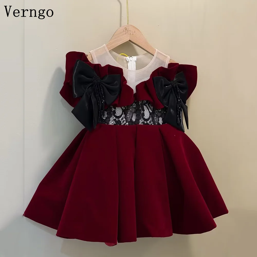 

Verngo принцесса бордовое бархатное мини-детское платье с бантом и короткими рукавами трапециевидной формы платья для дня рождения платье для выпускного вечера знаменитостей по индивидуальному заказу