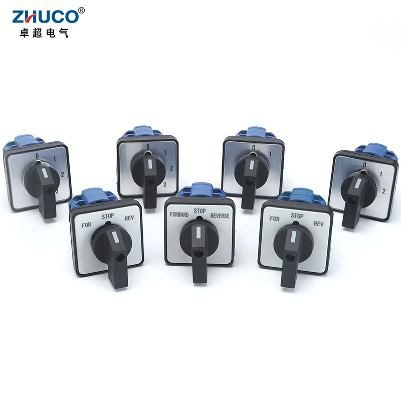 ZHUCO SZW26/LW26-20 20A 660V 64X64/48X48 mm Panel Mount 2 Phase 8 Screws Terminals Knob Selector Cam Rotary Changeover Switch