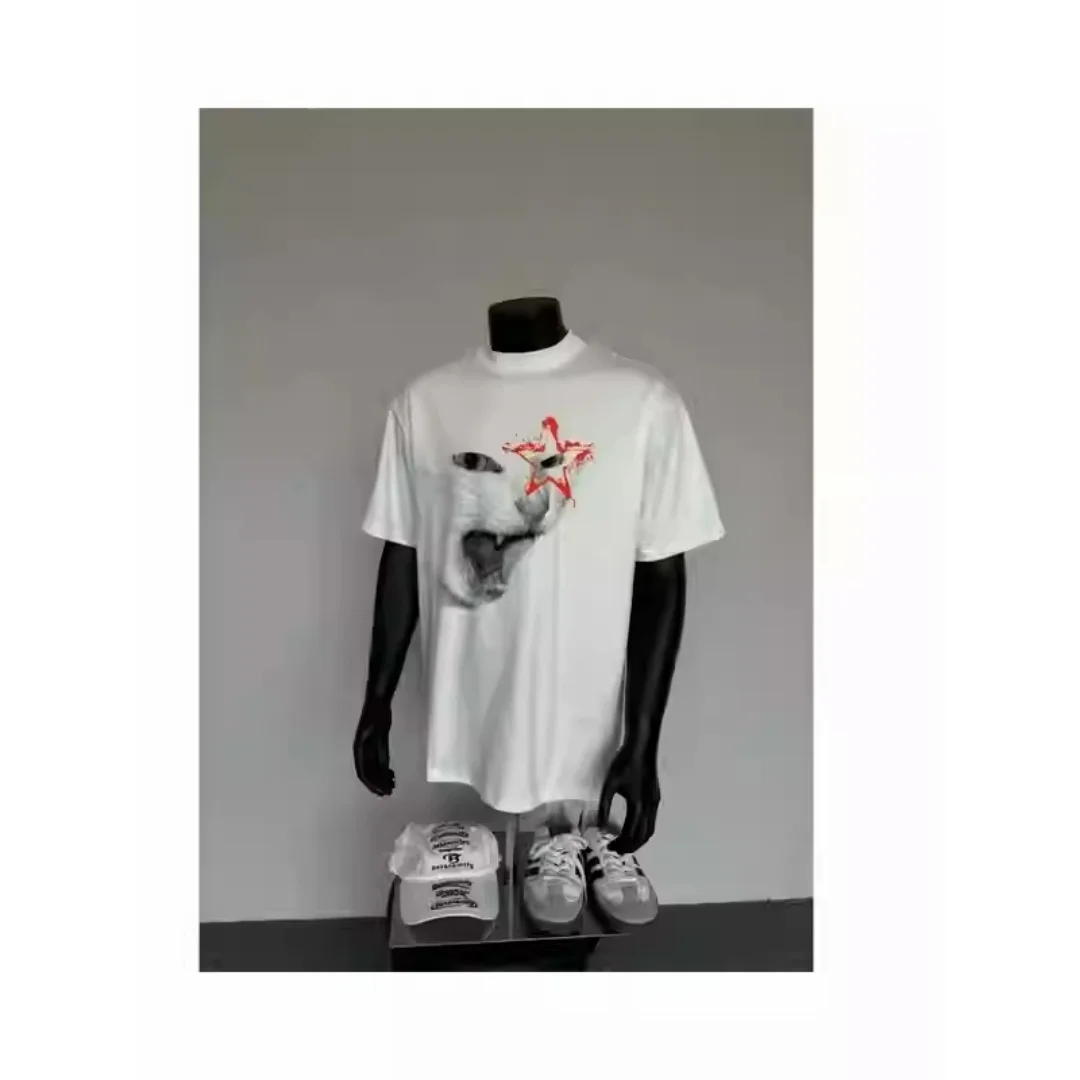 Модная футболка с короткими рукавами из чистого хлопка с забавным принтом в стиле рок-кота, романтическая панк-панк World-Weary, мужская и женская футболка Y2k