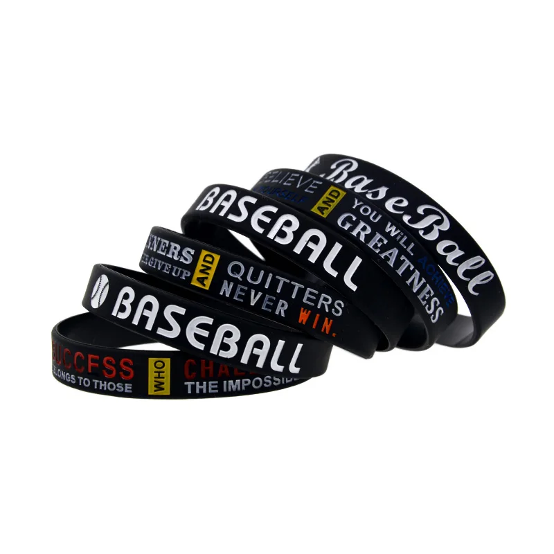 50 Pcs Baseball Silicone Bracelet Sport Inspirational Bangle Adult Size Black