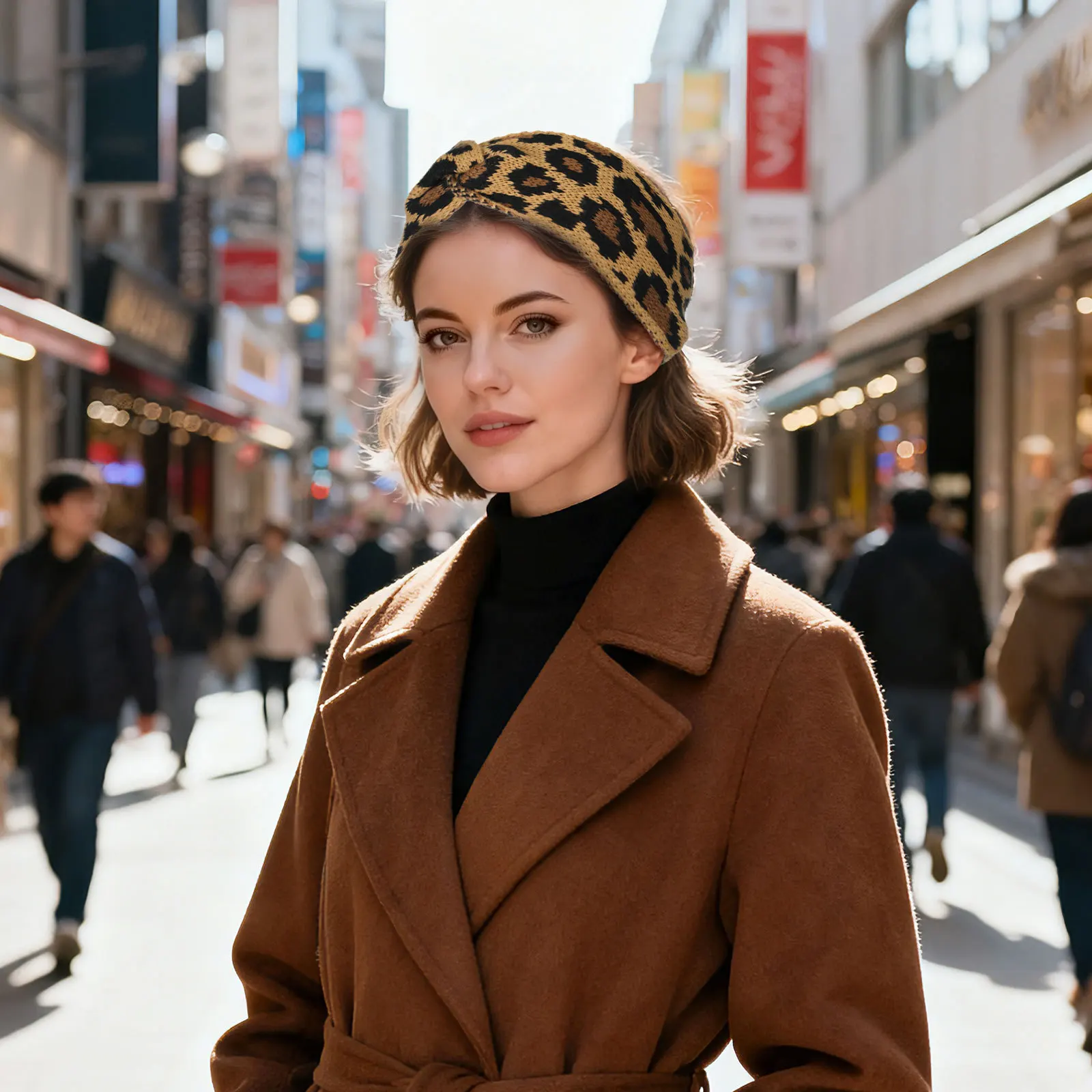

Leopard Pattern Knitting Wide Headband For Women Stretchy Breathable Hair Accessories Warm Winter Wear Chic Party Headband
