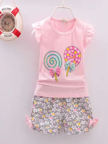 Baby Girls Clothes Sets for Kids T-shirt Tops+Short Pants Clothes Sets Toddler Girl Lollipop Printed Summer Infant Clothing Sets