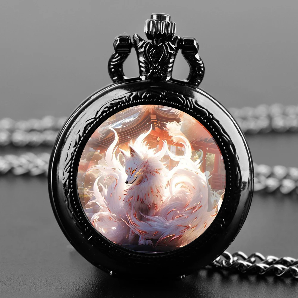 Anime Genshin Impact Na Wei Ya Fox Miku Quartz Pocket Watch Women Mens Necklace Unique Pendant Chain Watch Girl Gift Accessories