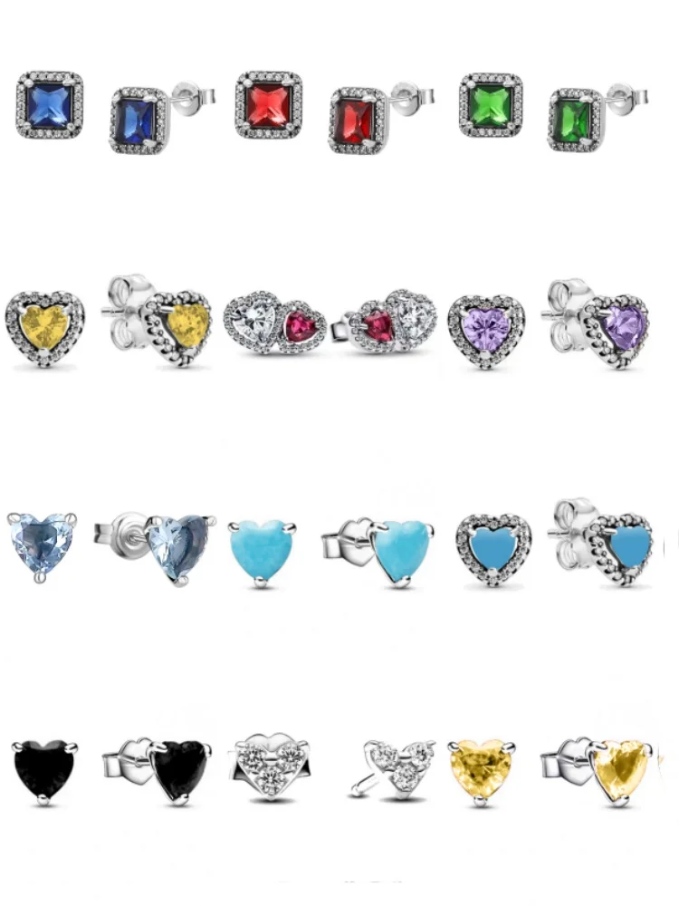 الأوروبية الجديدة S925 الفضة الزركون على شكل قلب الأقراط الملونة مناسبة لعطلة المرأة هدايا مجوهرات رائعة