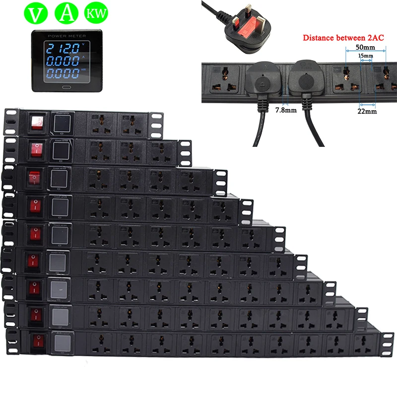 

PDU Power Strip Power Strip UK Plug Distance Universal Socket Wattmeter Power Meter Voltmeter Extension Board