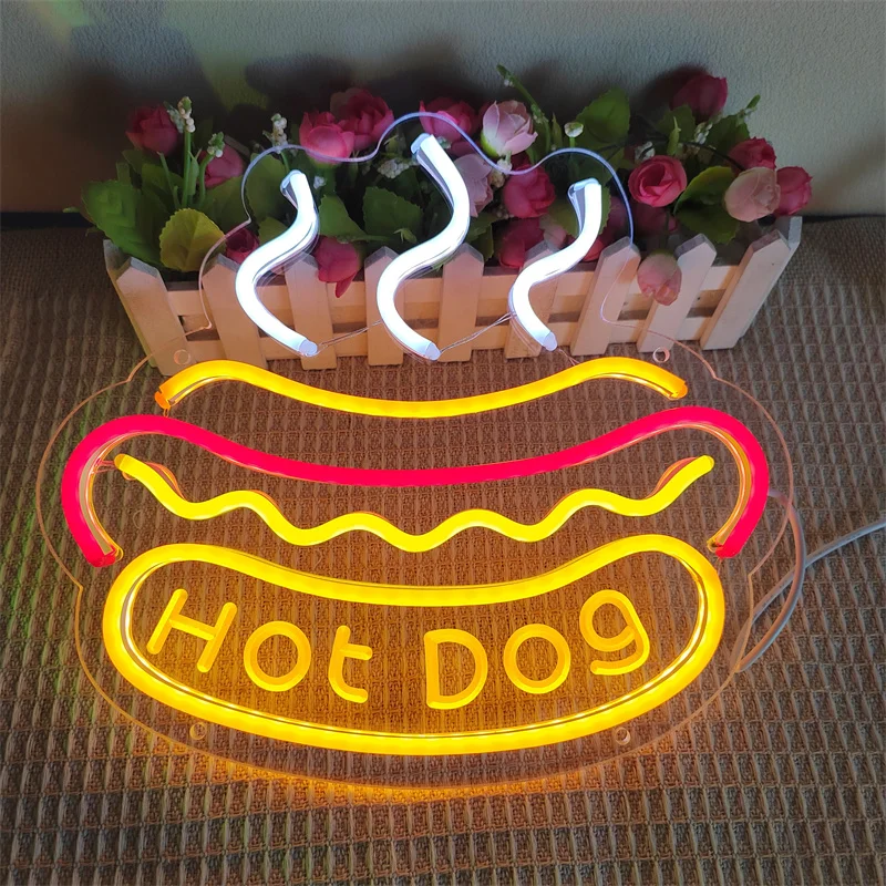 Hot Dog Shaped Pizza Hamburger Neon Signs Food Neon Light Up Night Pizza LED Sign Convenience Store Home Restaurant