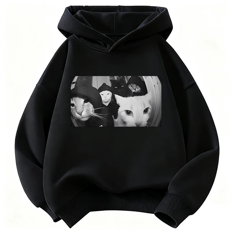 Streetwear Katzen-Print Kinder-Sweatshirt Hip-Hop Hoodie für Jungen und Mädchen Herbst Winter Lässige Kapuzenpullover
