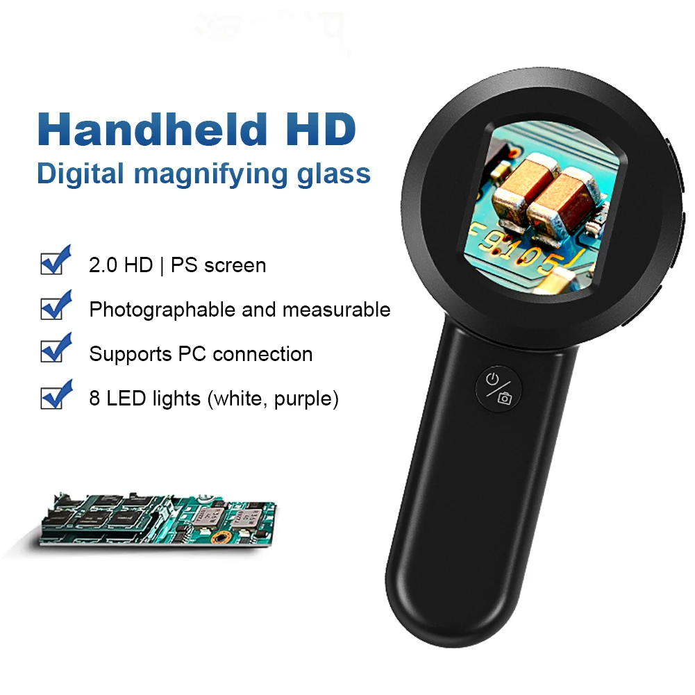 50X Handheld Magnifying Glass with 8 LED Light Rechargeable Illuminated Magnifier for Seniors Reading Inspection Coins