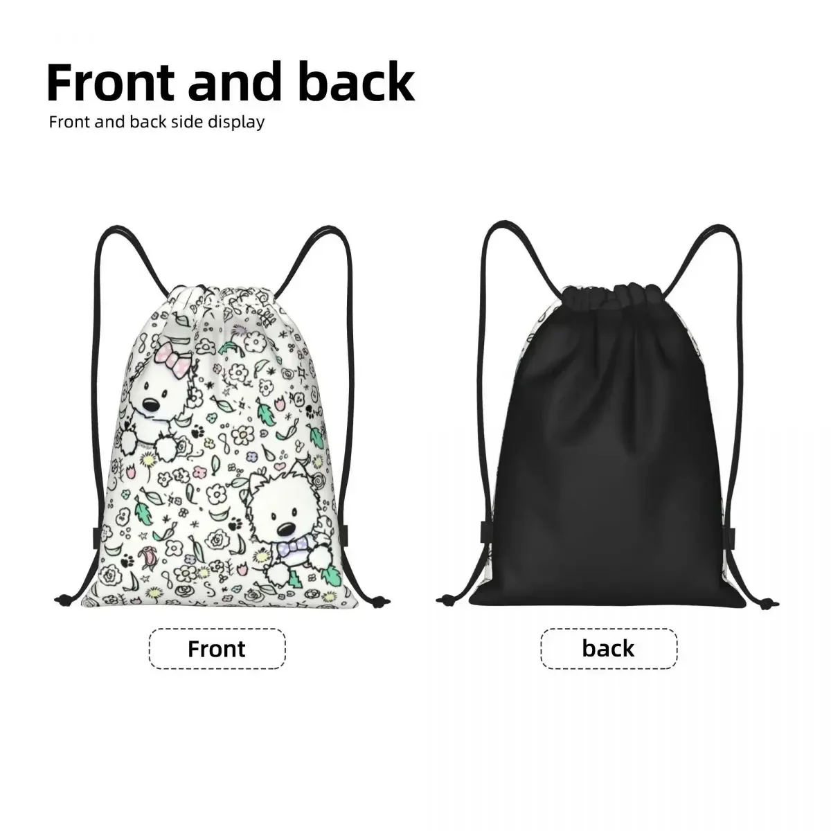 Cute West Highland Terrier Dog Drawstring Bag Men Women Foldable Gym Sports Sackpack Westie Puppy Training Backpacks