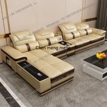 

RR Luxury Italian Genuine Leather Sectional Sofa Set With Bluetooth Speaker And USB Ports Cow Leather Divano Living Room Furnit