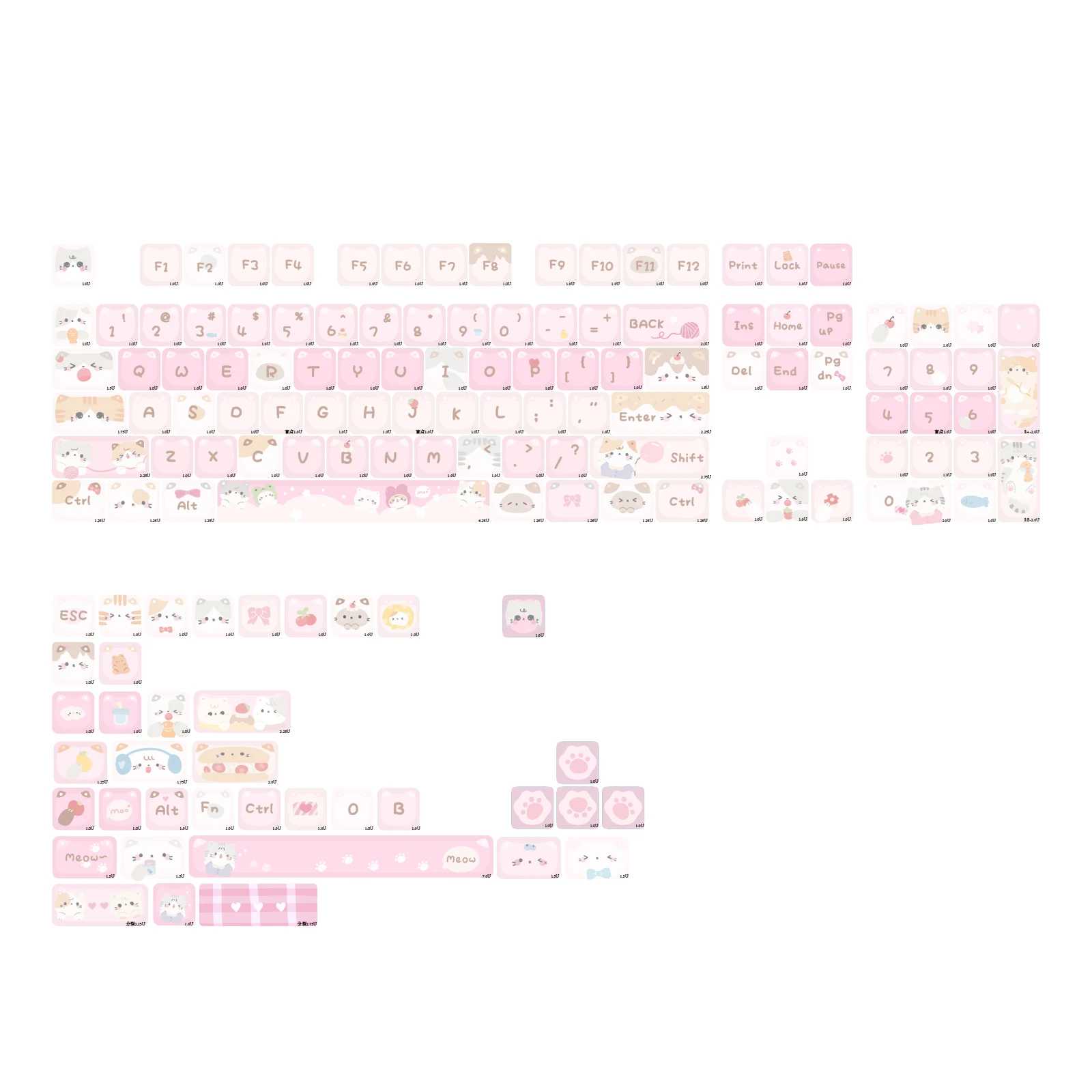 KiiBOOM x Maorbeng Meow Meow Squad Keycaps 141 Keys PBT MAO Profile Keycaps Set for Mechanical Gaming Keyboard