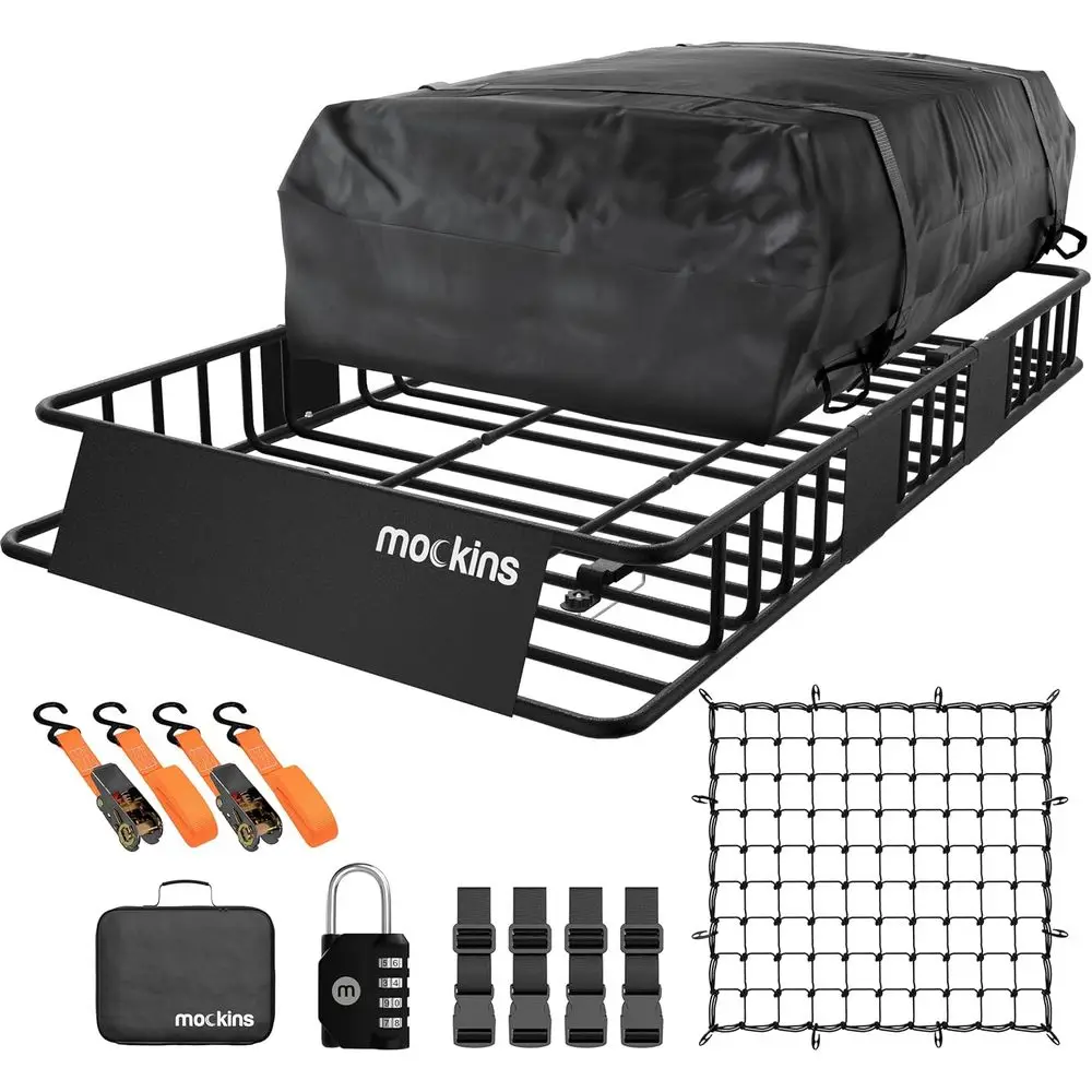 Heavy-Duty Roof Rack Basket & Waterproof Cargo Bag, 64x39x6, 250 lbs Capacity, Roof Basket Accessories Included